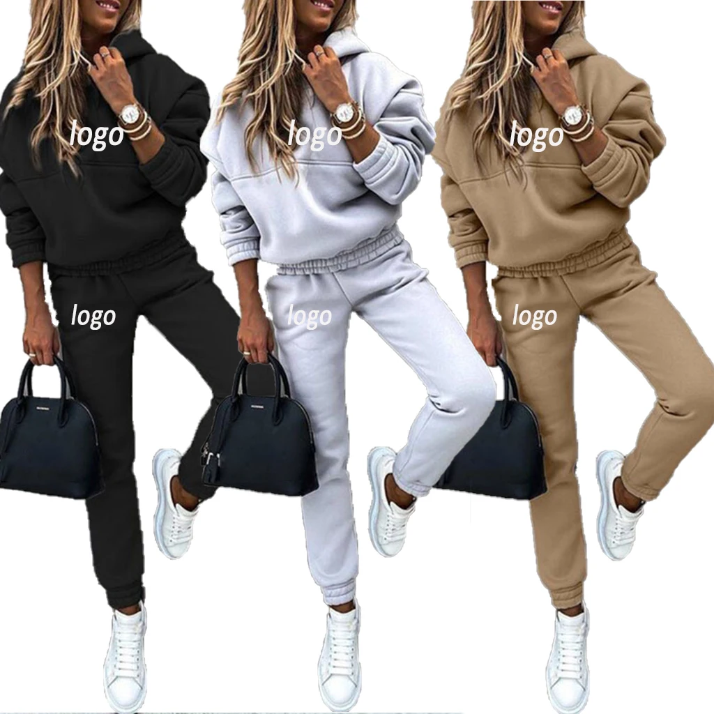 

2021 Winter New Casual Fashion Custom Bike Joggers Long Sleeve Hoodie Sweater Trousers Plus Size Women Clothing Two Piece Set, Gray,black,khaki