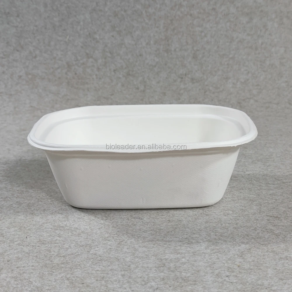 

Mder in China 100% Biodegradable Bagasse White Rectangle Bowl