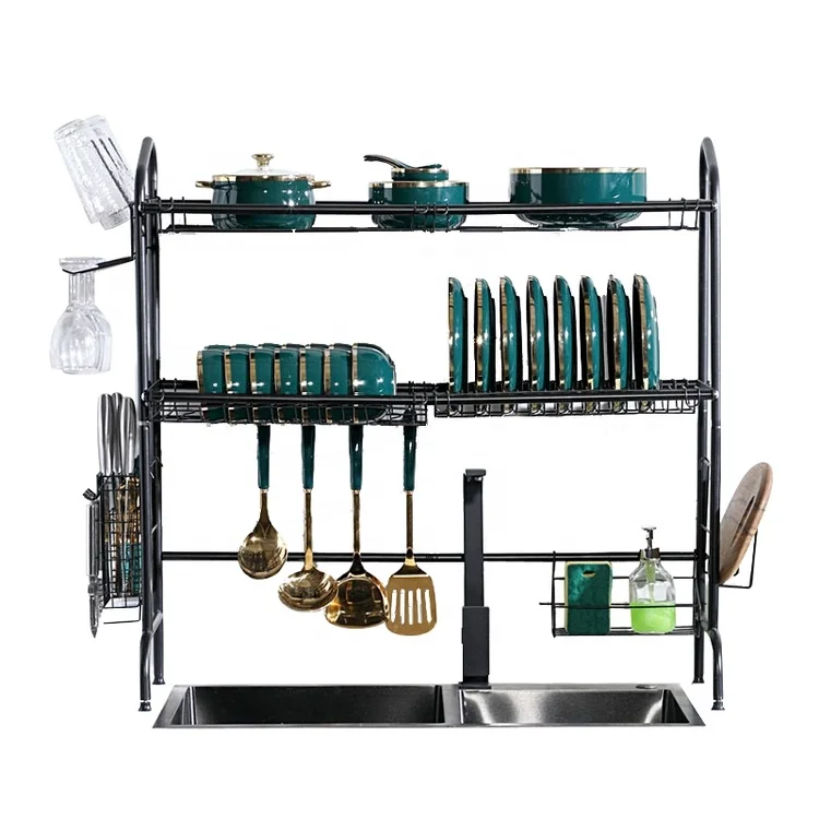 

Perfect Quality Kitchen Stainless Steel Dish Rack Sink Rack With Hook, Black