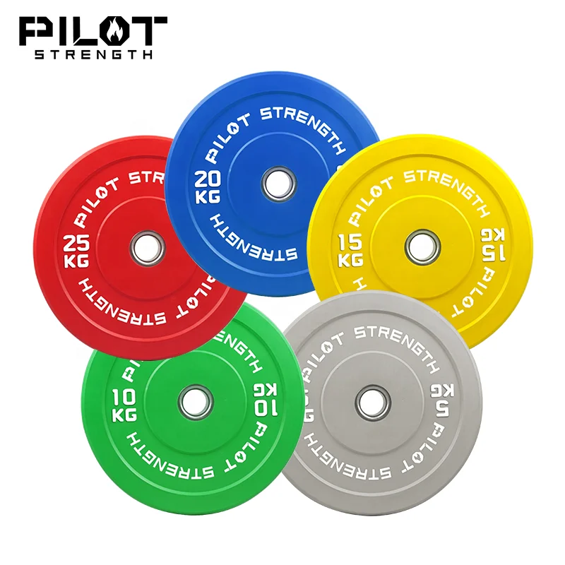 

PILOT STRENGTH Colorful Weightlifting barbell plates rubber bumper weight plate, Grey/green/yellow/blue/red