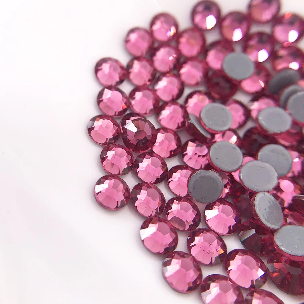 

High quality ROSE glass crystal hot fix flatback rhinestones for clothes