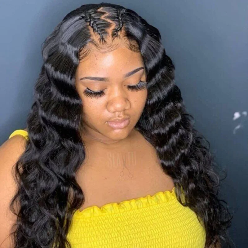 

100% remy human hair lace front wigs natural color deep wave 150% density lace front wig with baby hair for black women