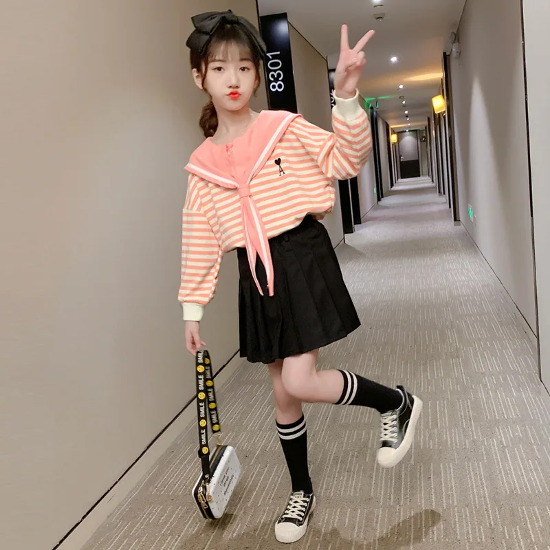 

CUHK Girls' Navy Sweater Pleated Skirt Set Two Piece Set