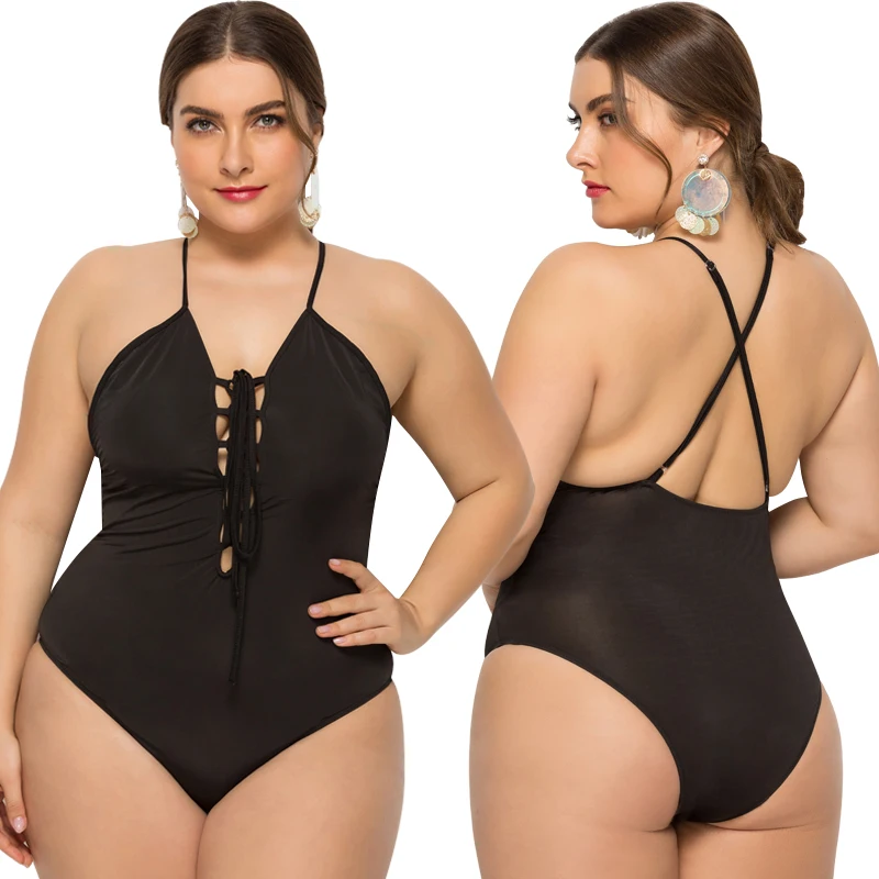 

New halter one-piece swimsuit solid color hot spring plus size swimsuit women, Shown