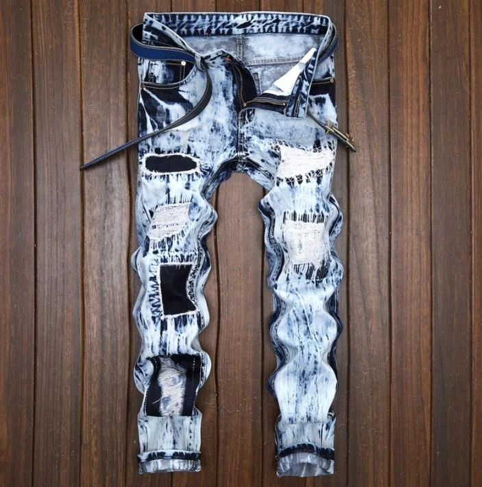 

Man Jeans Stitching jeans Ripped Jeans Skinny Motorcycle pants