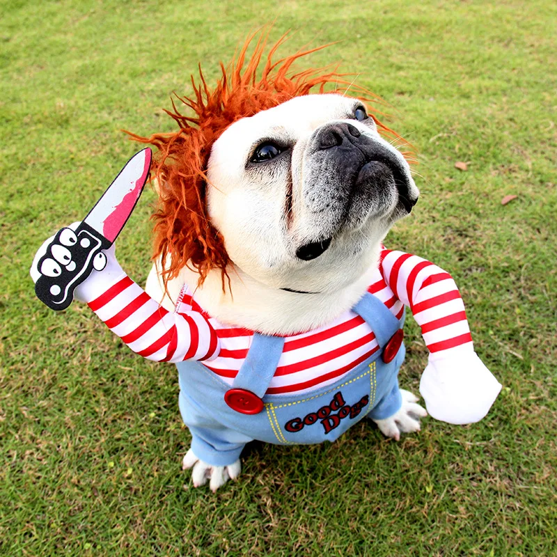 

Funny dog clothes wholesale Pet Halloween Cosplay clothes coat Dress With Yellow wig