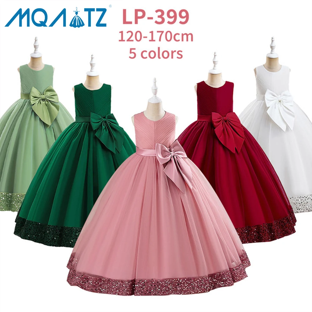 

MQATZ New Products Children's Birthday Party Long Dress Sleeveless Luxury Princess Sequin With Bow Dress For Kids Girls