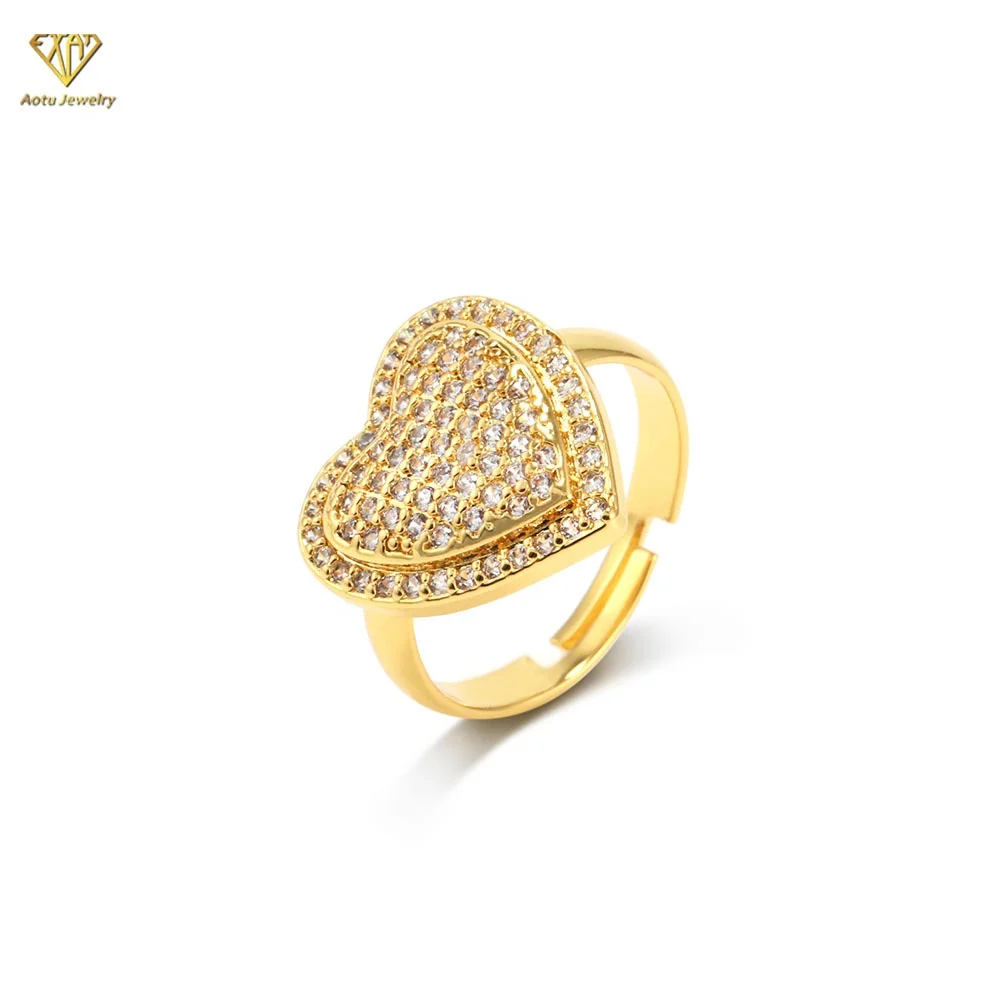 

heart jewelry rings 18k gold plated full pave zircon heart finger ring women