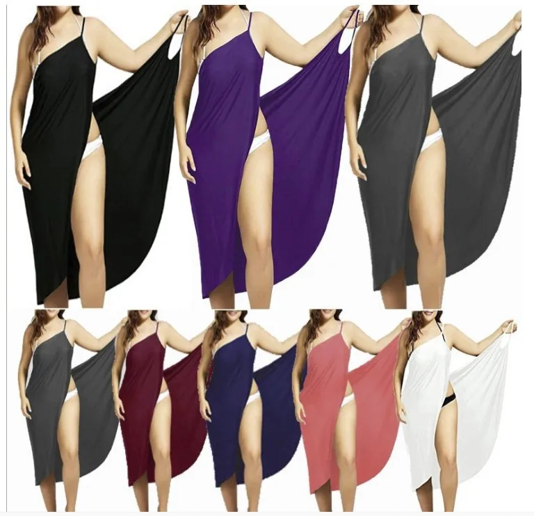 

New Plus Size Solid Color Sexy Beach Dress Suspender Dress 7 Colors 8 Yards