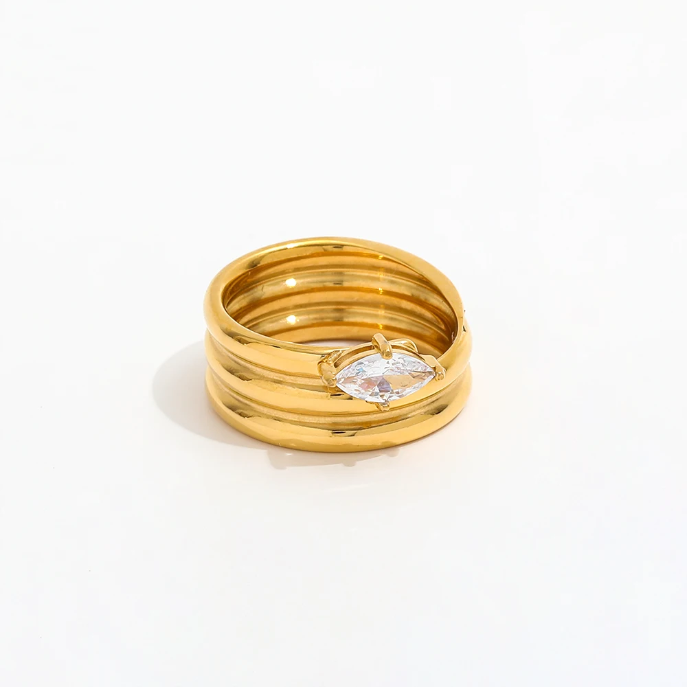 High End 18K PVD Gold Plated Spiral Cambered Stainless Steel Band Zirconia Rings for Women Trendy Jewelry Wholesale