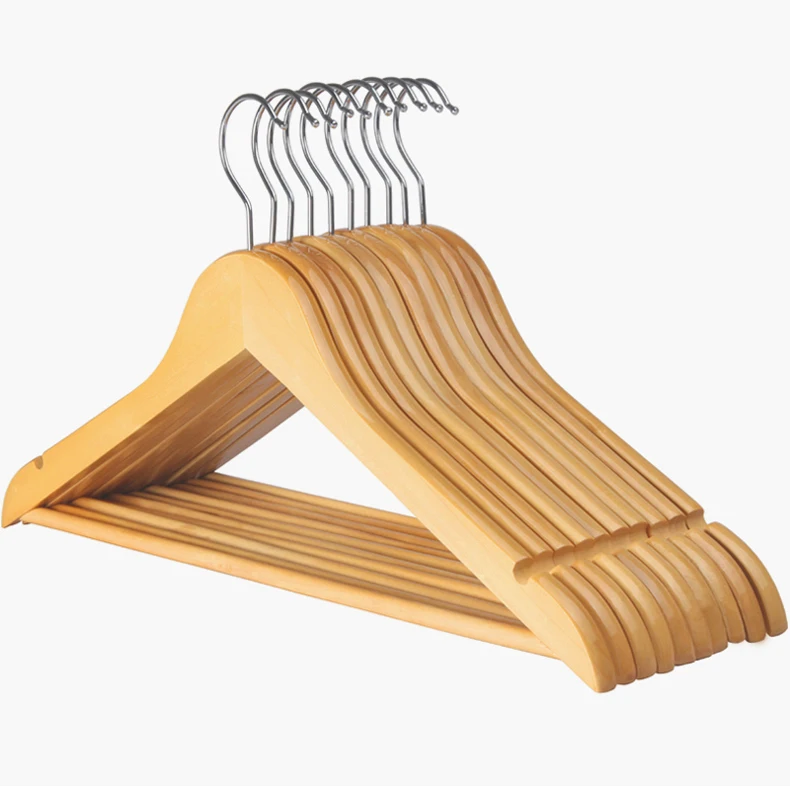 

Factory bulk wholesale custom antislip notch wood shirt coat hangers, Natural