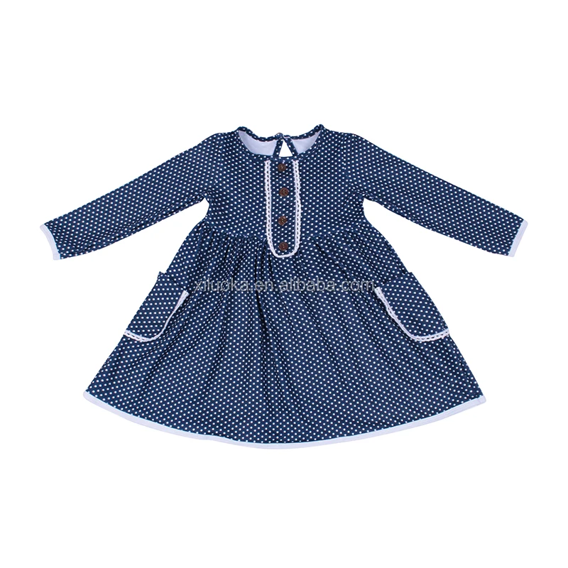 

Fashion Style Long Sleeve Kids Frock Designs Polka Dot Children Clothing Girl Twirl Dress With Pocket, Picture