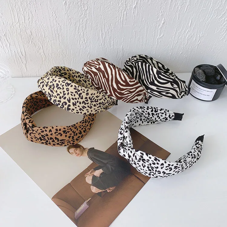 

JUHU New leopard print plush headband wide-sided knotted hair bundle simple and versatile cross headband hair accessories, Colorful