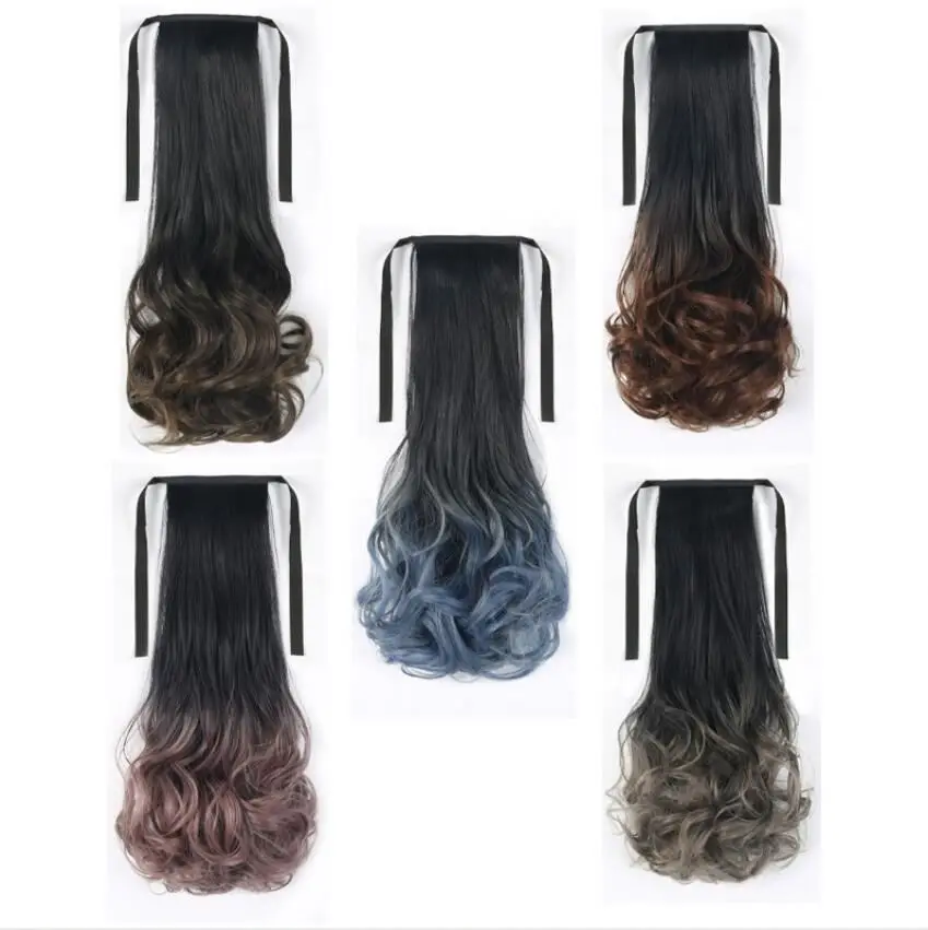 

Lace-up Style Gradient Big Wave Long Curly Hair Bundled Ponytail For Women Hair Extension Wrap Around Hairpiece, Colors