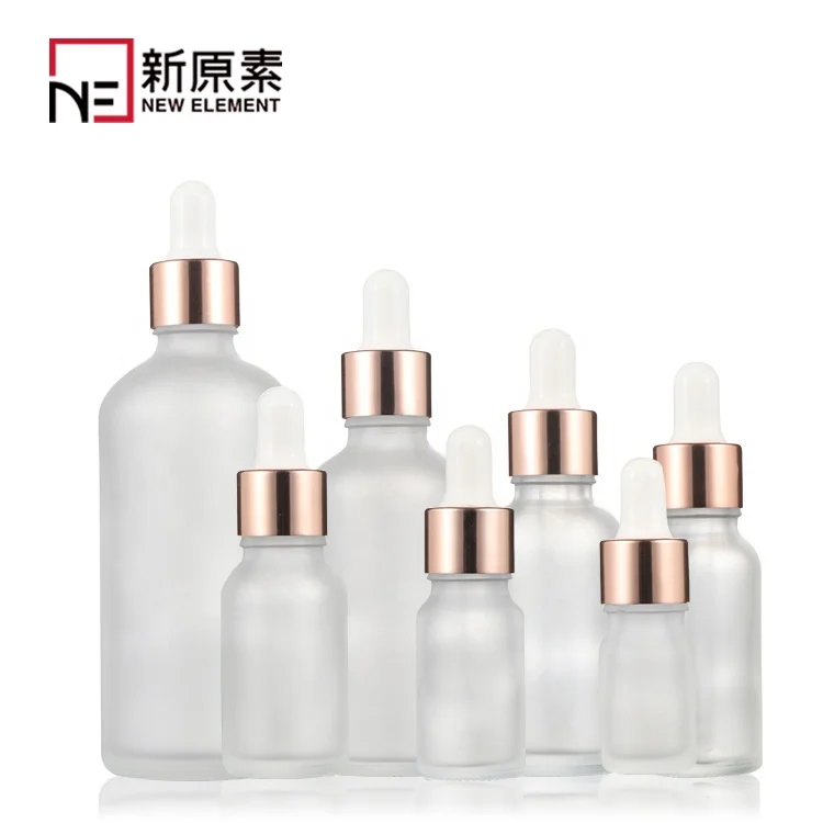 

frosted cosmetic 5ml 10ml 15ml 20ml 30ml 50ml 100ml glass bottles for hair essential oil with rose gold dropper