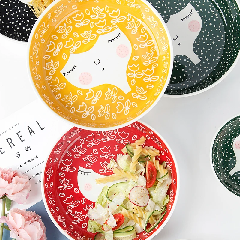

Sleeping girls original hand-painted ceramic dishes cute breakfast salad bowl instant noddle bowl rice bowl pasta soup bowll