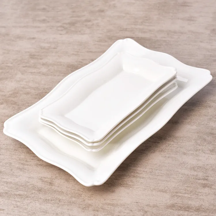 Good Quality 3 Tier Rectangle Hotel Restaurant White Ceramic Serving