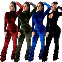 

NA8080 ladies pleated pants and long sleeve bodysuit two piece outfits with sequin