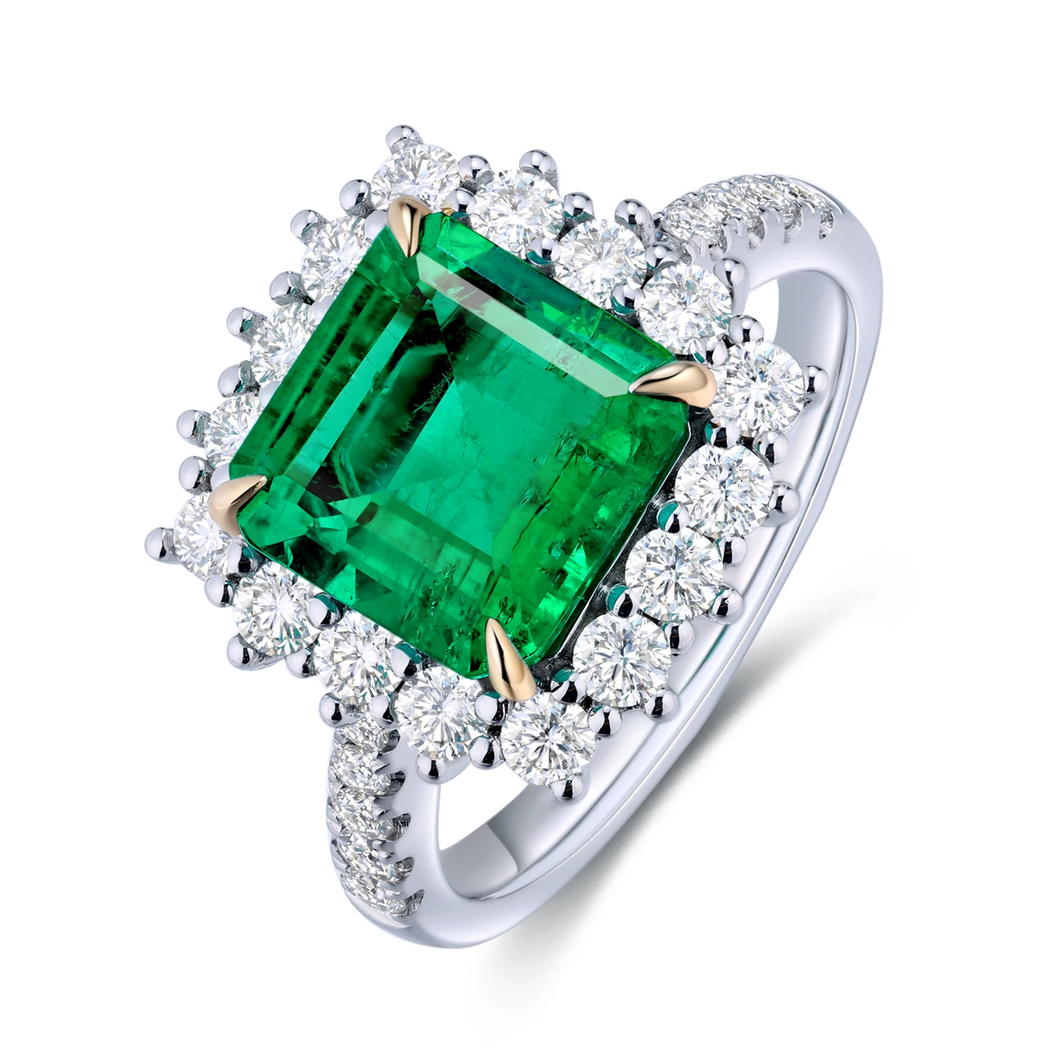 

Green Emerald Colors Gemstone Jewelry 13*13mm 6.56ct Square Shape Ring in 9k Gold, Colombian muzo green