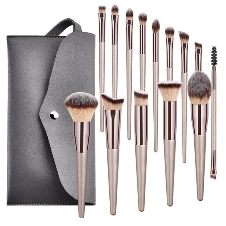 

14pcs Personalized Champagne Gold Eye Make Up Blush Makeup Brushes Set With Bag Package