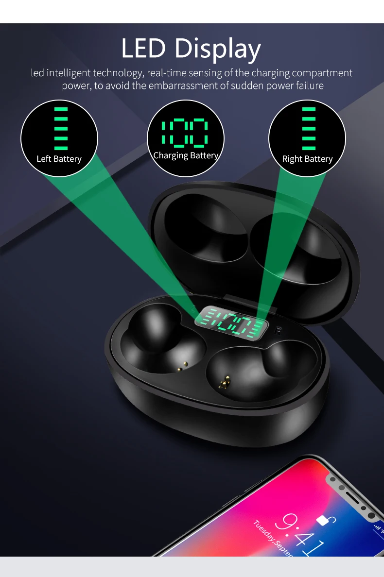 New Sport Headset With Touch Function Led Display Mini Earbuds J3 Bt V5