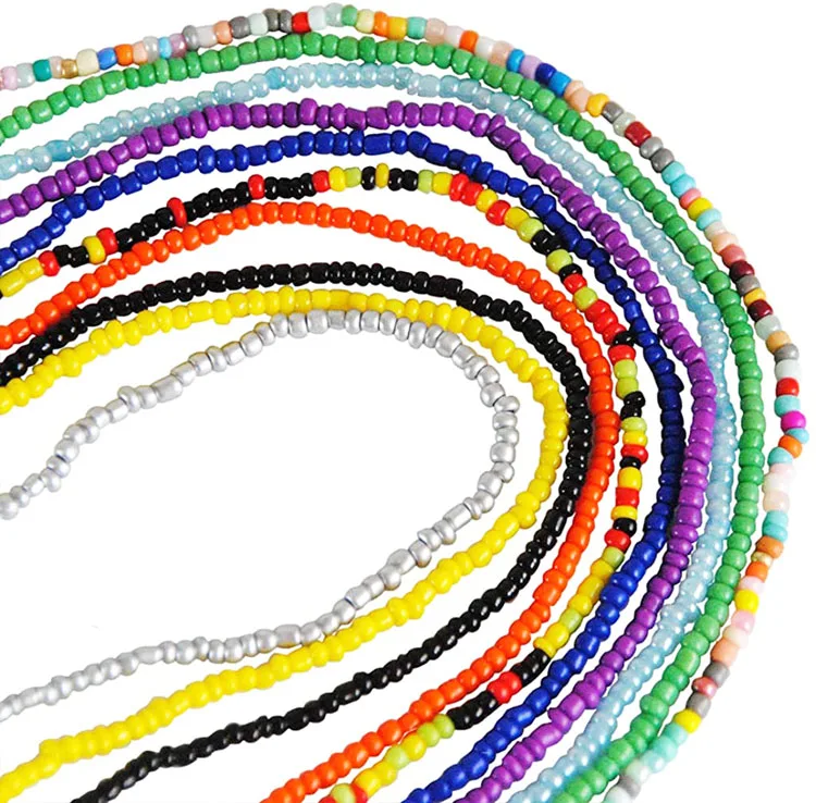 

Wholesale 31.5inch Flexible Colorful Beautiful Summer African Ghana Women Girls Body Jewelry Glass Belly Chains Waist Beads, Colors