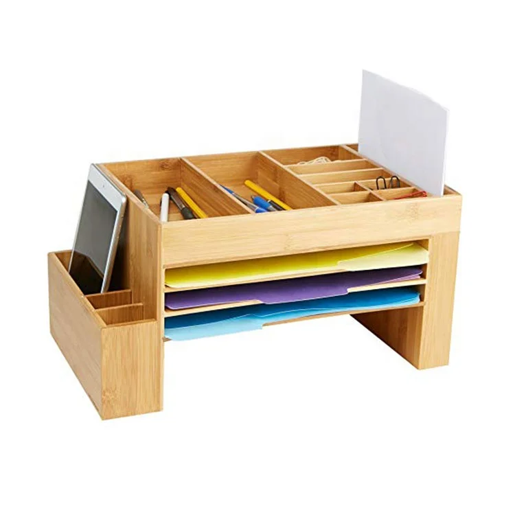 
Eco friendly bamboo box file storage desk file organizer with 16 compartments for office 