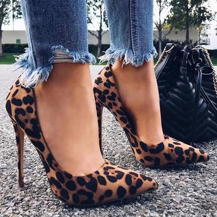 

High Heels Shoes Women Sexy Leopard Print Thin Heels Spring Woman Wedding Shoes Plus Size Pointed Toe Single Female Pumps, As picture