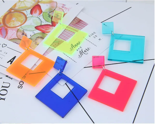 

Explosive Style Personality Earrings Women Exaggerated Acrylic Square Fluorescent Color Earrings Women