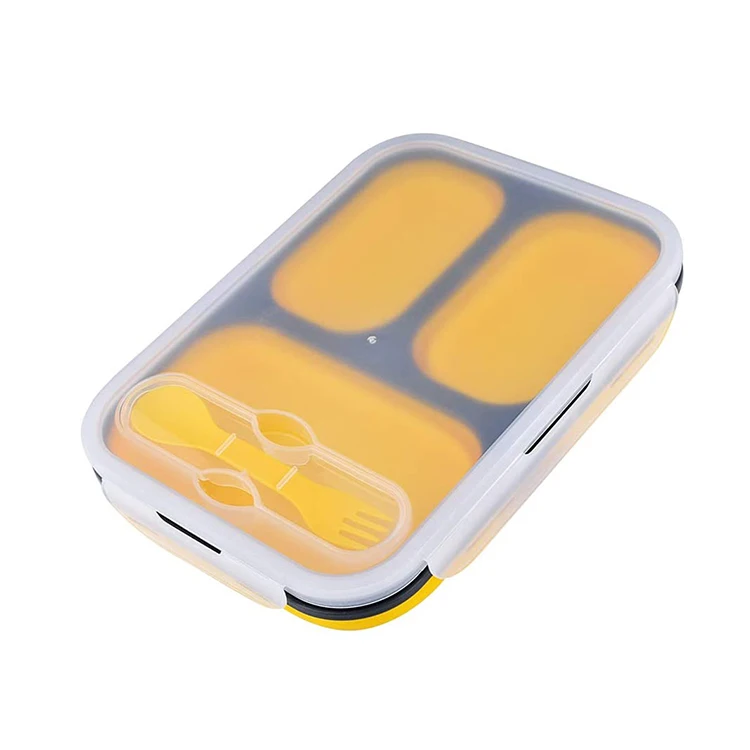 

Collapsible Bento Box Lunch Box-3 Compartments Leak-Proof Bento Box microwave lunch box