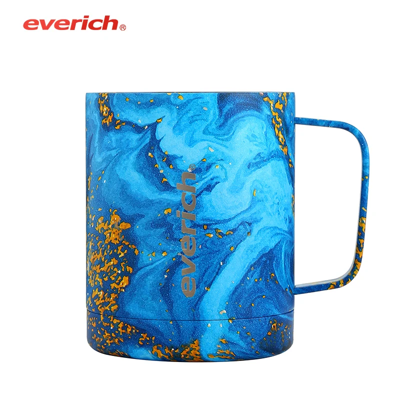 

Logo and color customized 12oz double walled stainless steel water tea bottles office cold water mug with lid and handle