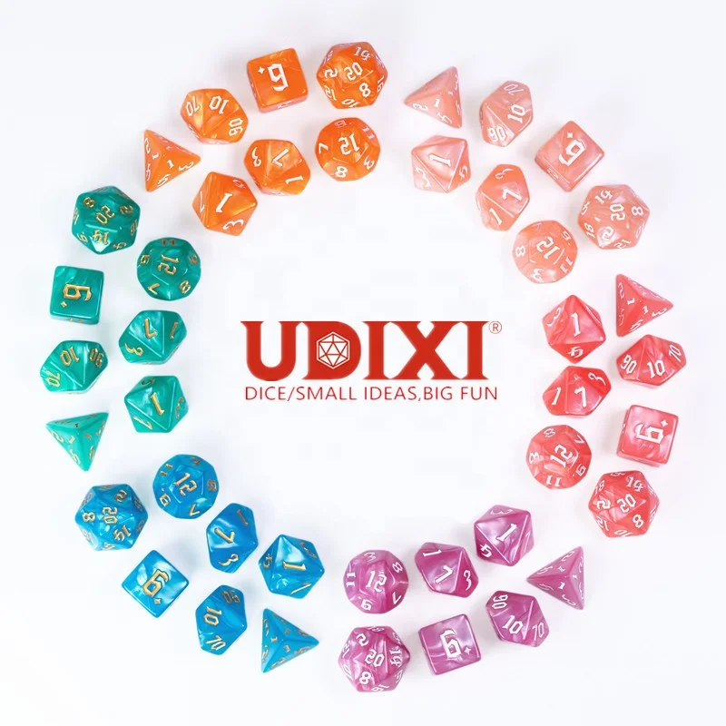 

Udixi Plastic Polyhedral custom 7pcs acrylic dungeons and dragons dnd d&d dice rpg set, 6 color