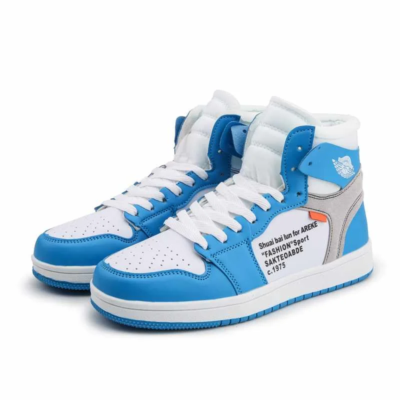 

Factory Woman Sport Shoes Wholesale PU Leather Sneakers aj1 High Neck Casual Shoes Jrodan For Men, White red blue