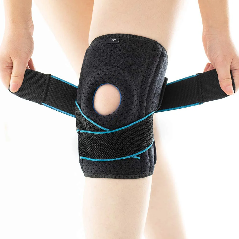 

Bilateral elastic strap design hinged knee compression bandage wraps knee brace with silicone pad, Black