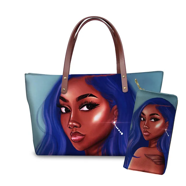 

Women Top-handle Bags Black Art Afro Lady Girls Pattern custom Shoulder Bag for Girls Casual Tote Handbags Fashion Leather Purse, Customized color