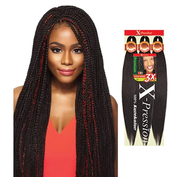 

wholesale pre stretch x pression expressions pre stretched braiding hair, Black brown red pink purple
