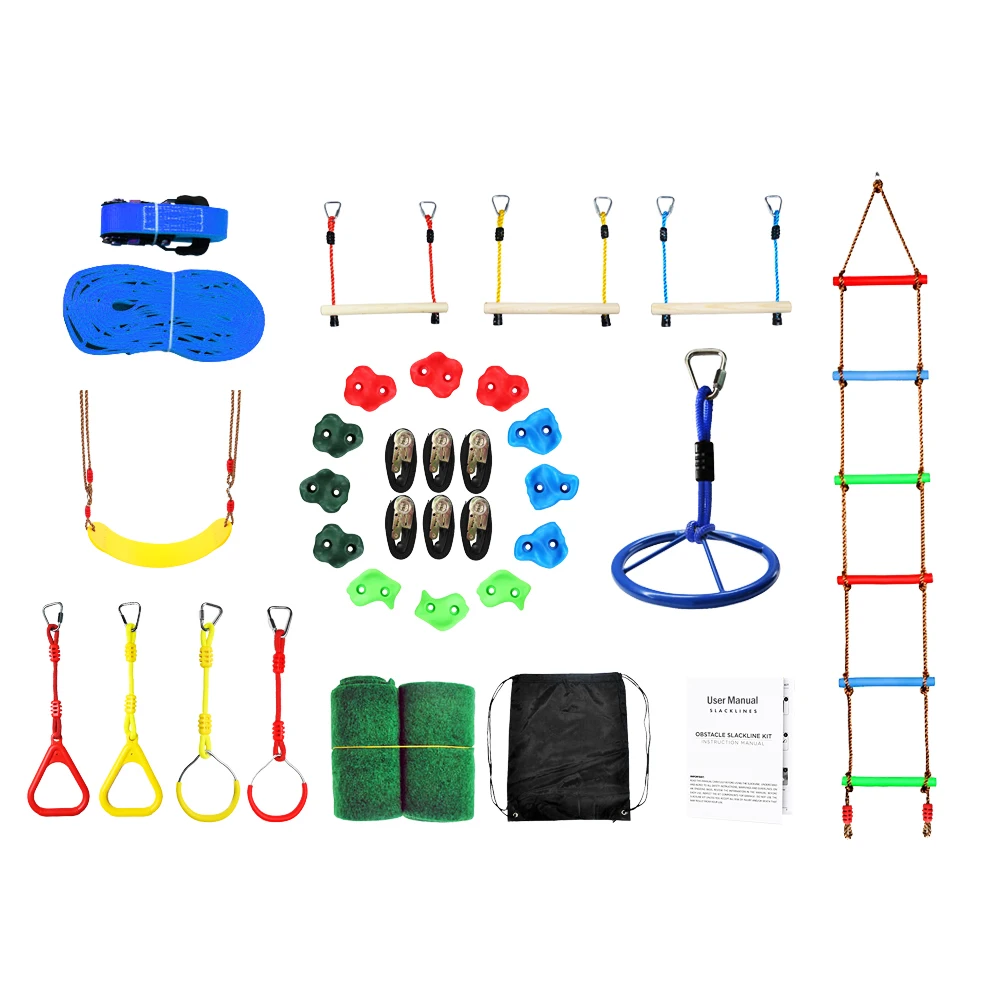 

KKMark Backyard Playground Equipment Ninja Line Fitness Hanging Obstacles Course Kit for Kids, Customized color