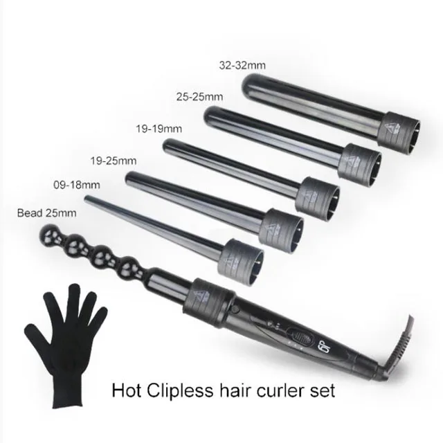 

Private label Professional High Temperature hair curler 6 In 1 Interchangeable Curling Wand Set salon home use Hair Curler Wand, Black