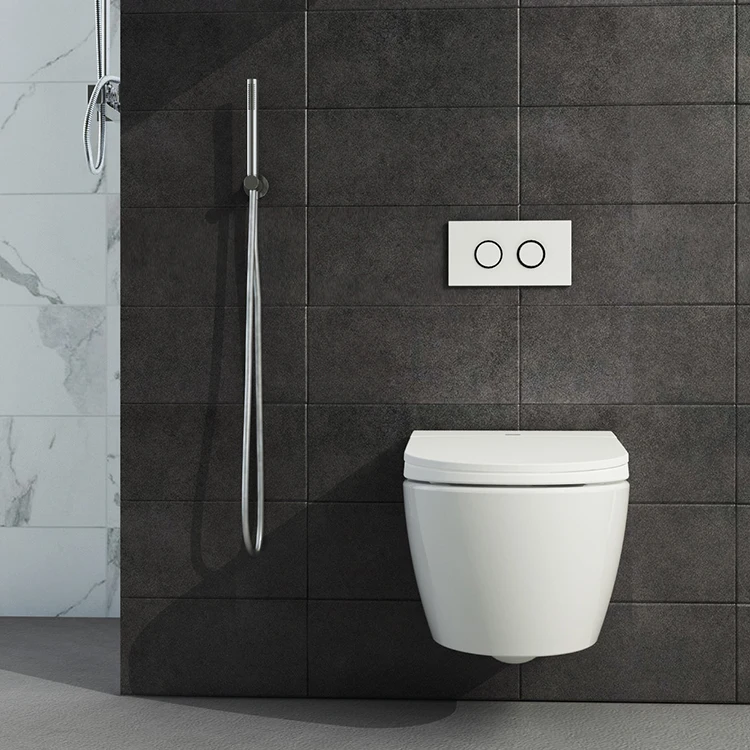 Smart wall hung toilet european p trap round ceramic rimless Intelligent wall mounted toilet