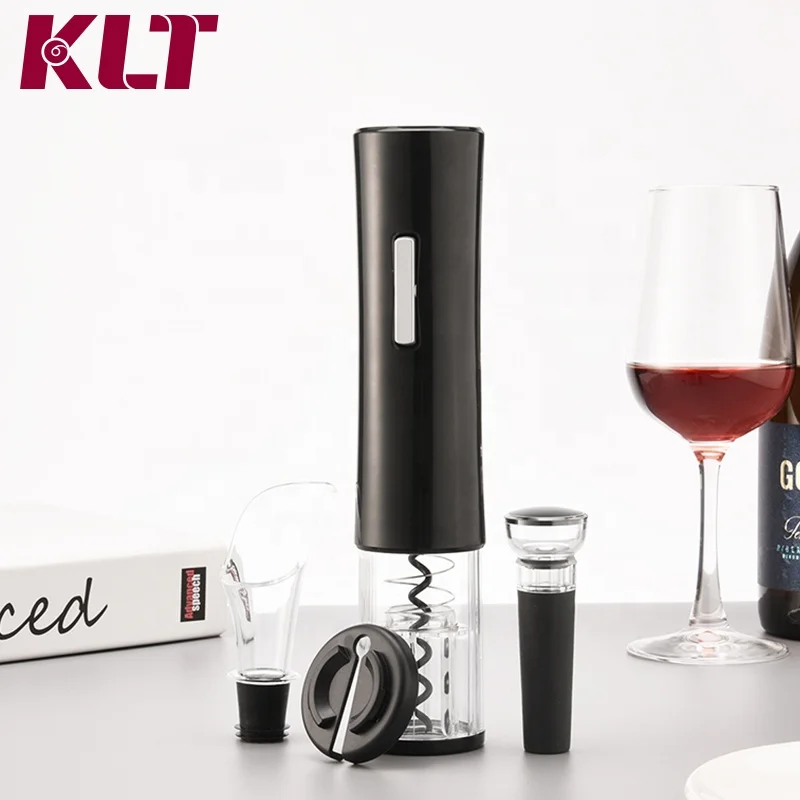 

2020 hot sale producr 4 in 1 portable electric wine opener gift set fot party hotel and restaurant, Black wine opener