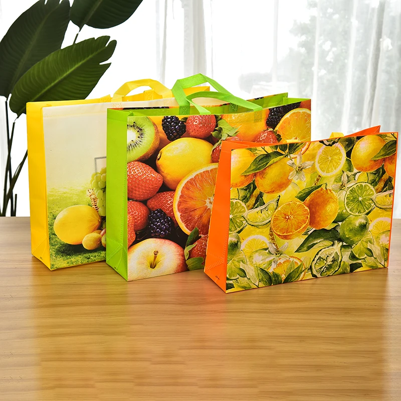 

Custom logo New High Quality Fruit Printing Women Handled Non Woven Shopping Tote Bag