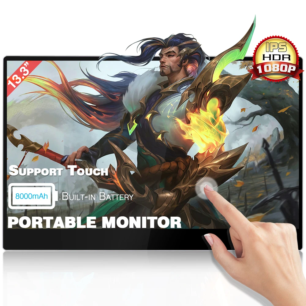 

Sibolan  1080P ips small portable touch screen usb monitor build in battery PS5 laptop support of Mac