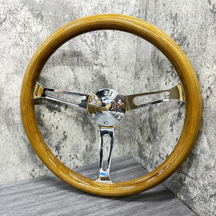 Cross-border hot car modified steering wheel 380MM racing competition general peach wood porous classic car steering wheel