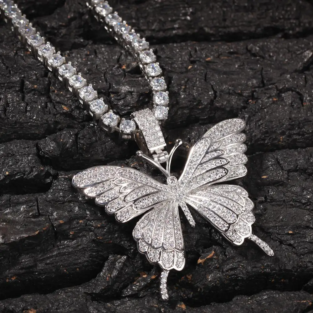 Hot Sale Hip Hop Jewelry Bling Bling Iced Out Butterfly Pendant For Women