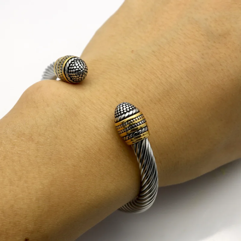 product-Stainless Steel Wire Bracelet Cable Design, Retro Punk Open Bangle Wholesale-BEYALY-img