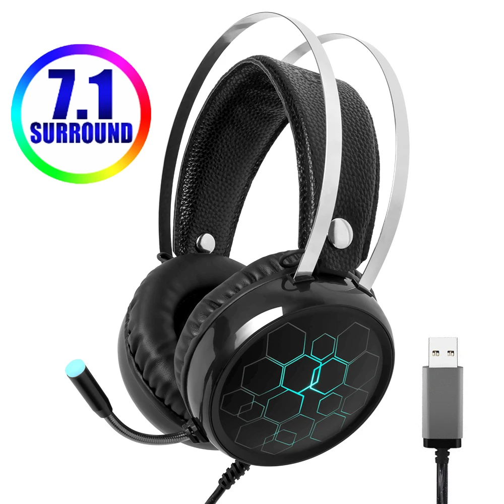 

7.1 Gaming Headset with Microphone Headphones Surround Sound USB Wired Gamer Earphone for PC Computer box One PS4 RGB Light X1