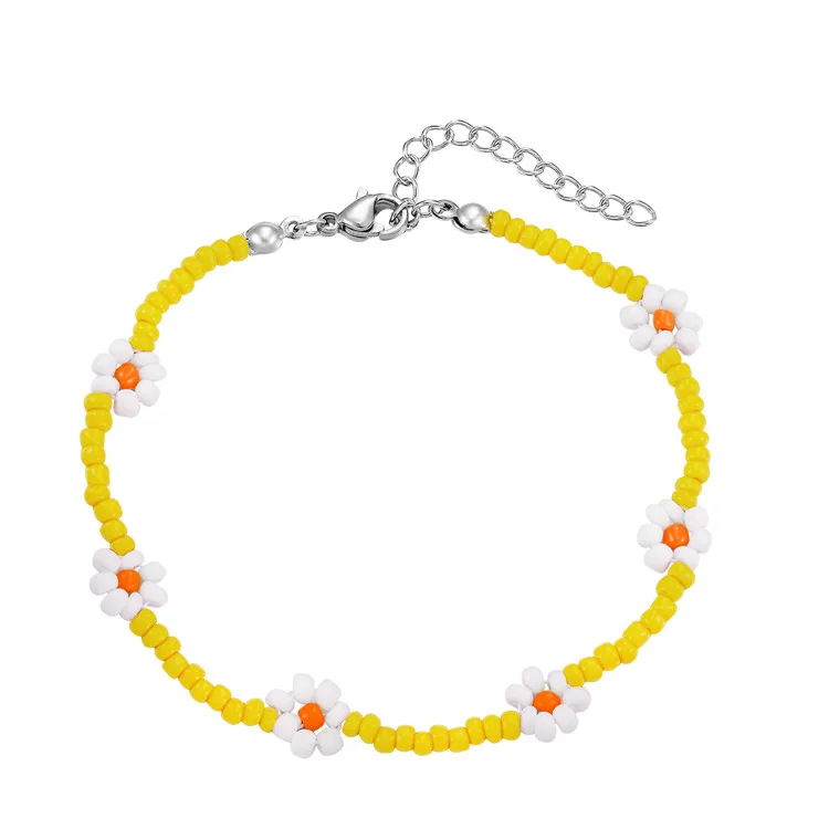 

Customize Qings Bohemian Wholesale Summer Handmade Jewelry Daisy Beads Ankle Bracelets For Women