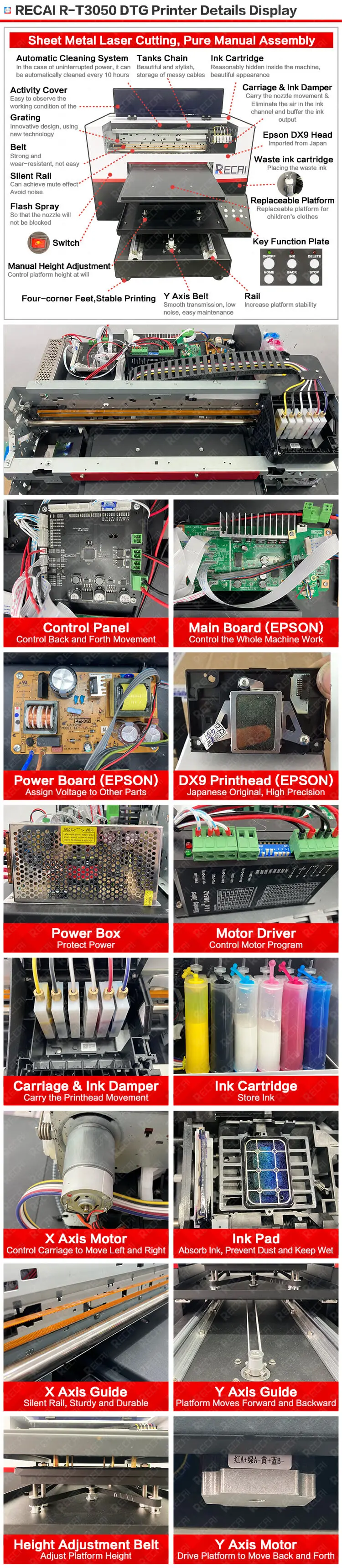 DX9 Print Head for Epson only $300 and $2200 RECAI A3 DTG Printer Tshirt Printing Machine