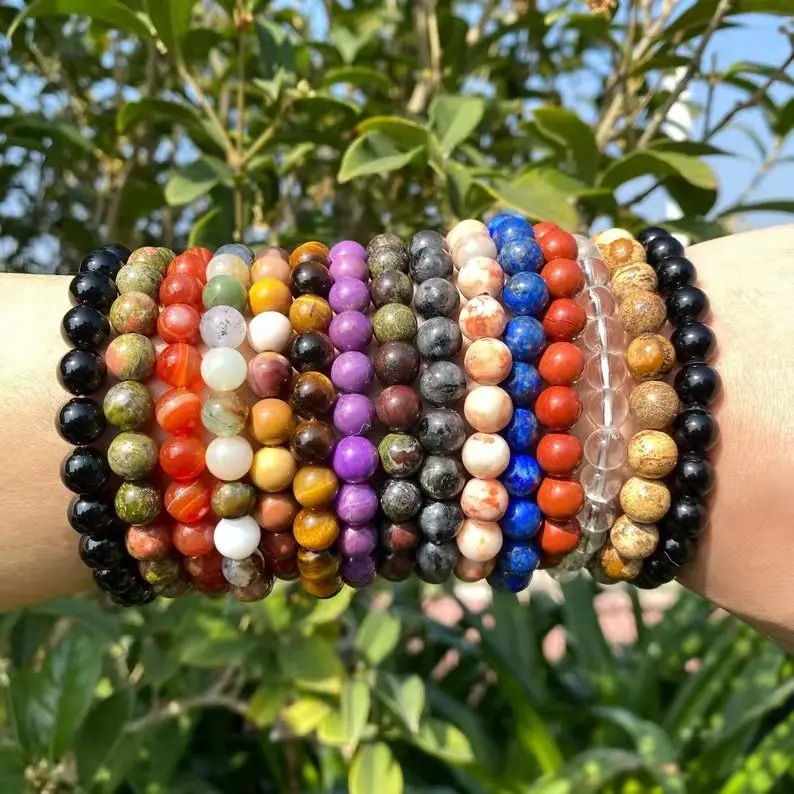 

4/6/8mm Yoga Energy Lucky Real Natural Stone Precious Gems Stone Healing Crystal Stone Beaded Bracelet for Men Women, Colorful