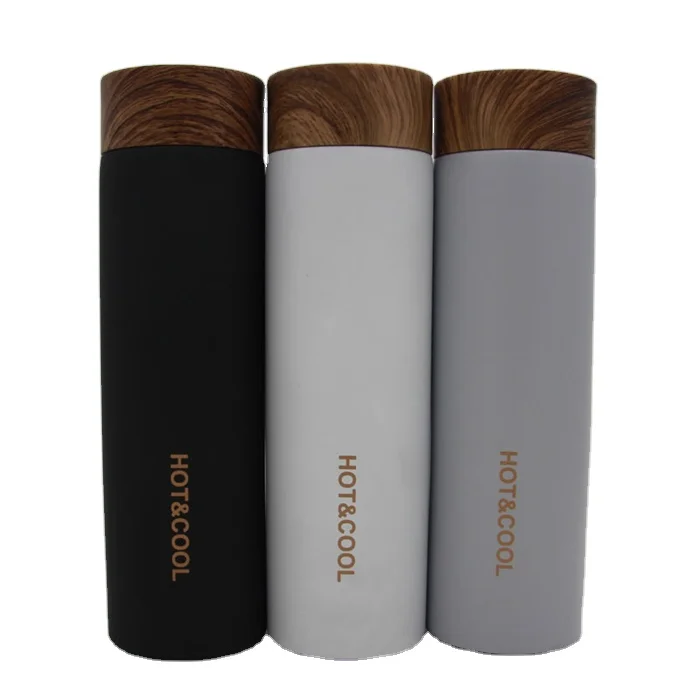 

Wholesale Custom Logo Eco-friendly Portable Travel Stainless Steel Water Bottle 450ml With Wood Grain Lid, Customized color